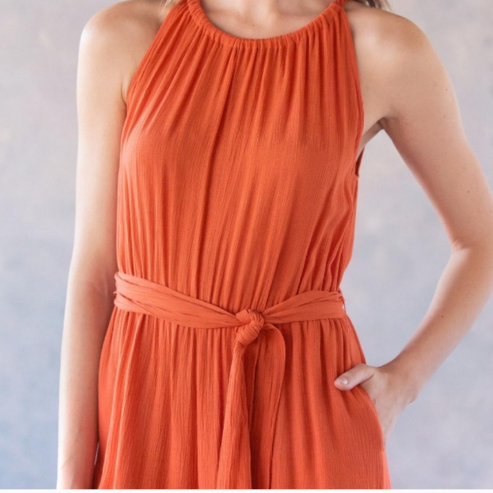 Sundance halter belted jumpsuit wide leg Pockets - Picture 2 of 13